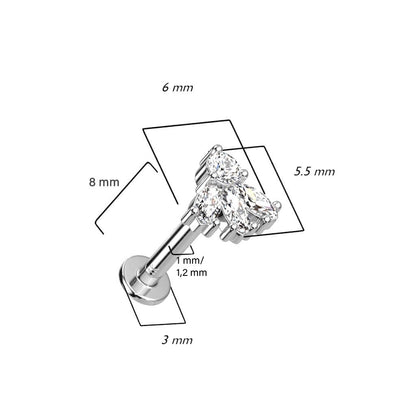 Or 14kt Labret Marquise 3 Zircone Enfoncer