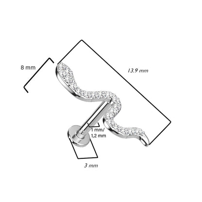 Or 14kt Labret Serpent Zircone Enfoncer