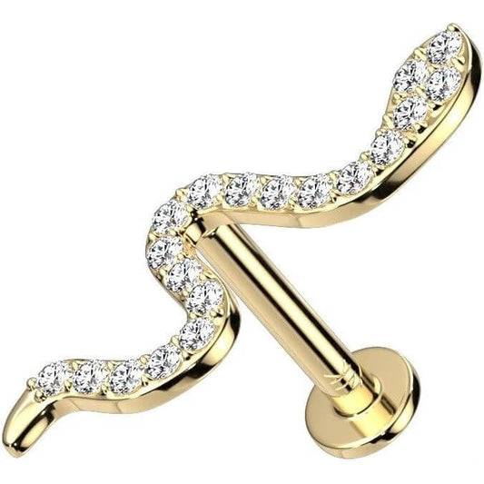 14 Karat Gold Labret Schlange Zirkonia Gelbgold Weißgold Push-In