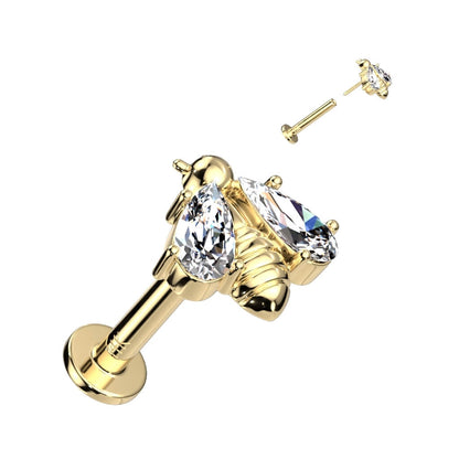 Oro 14 kt Labret Ape di zirconi Push-In