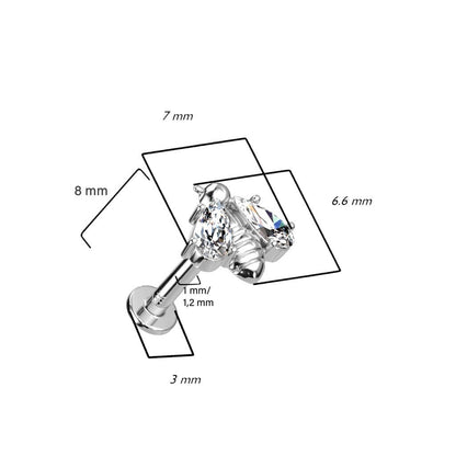 Oro 14 kt Labret Ape di zirconi Push-In