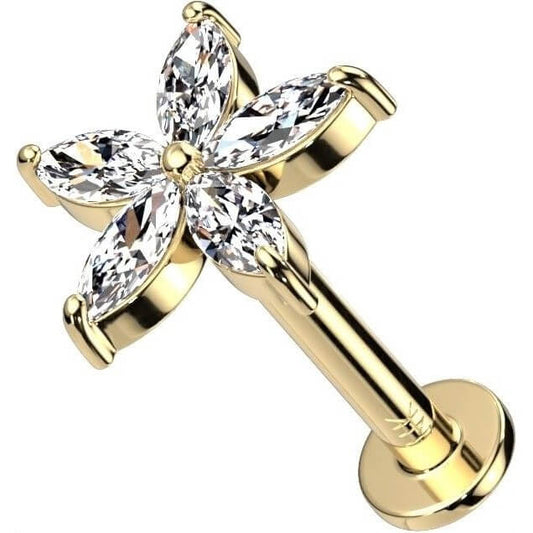 Oro 14 kt Labret Fiore di zirconi Push-In