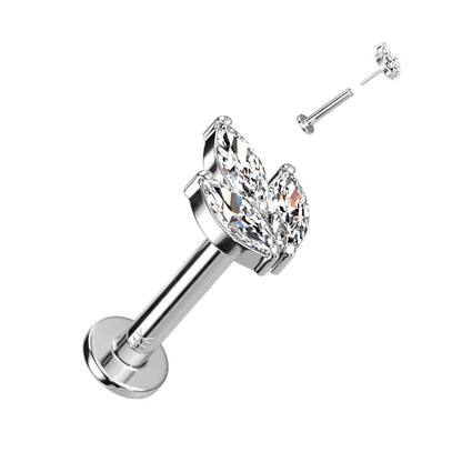 Or 14kt Labret Feuille Zircone Enfoncer