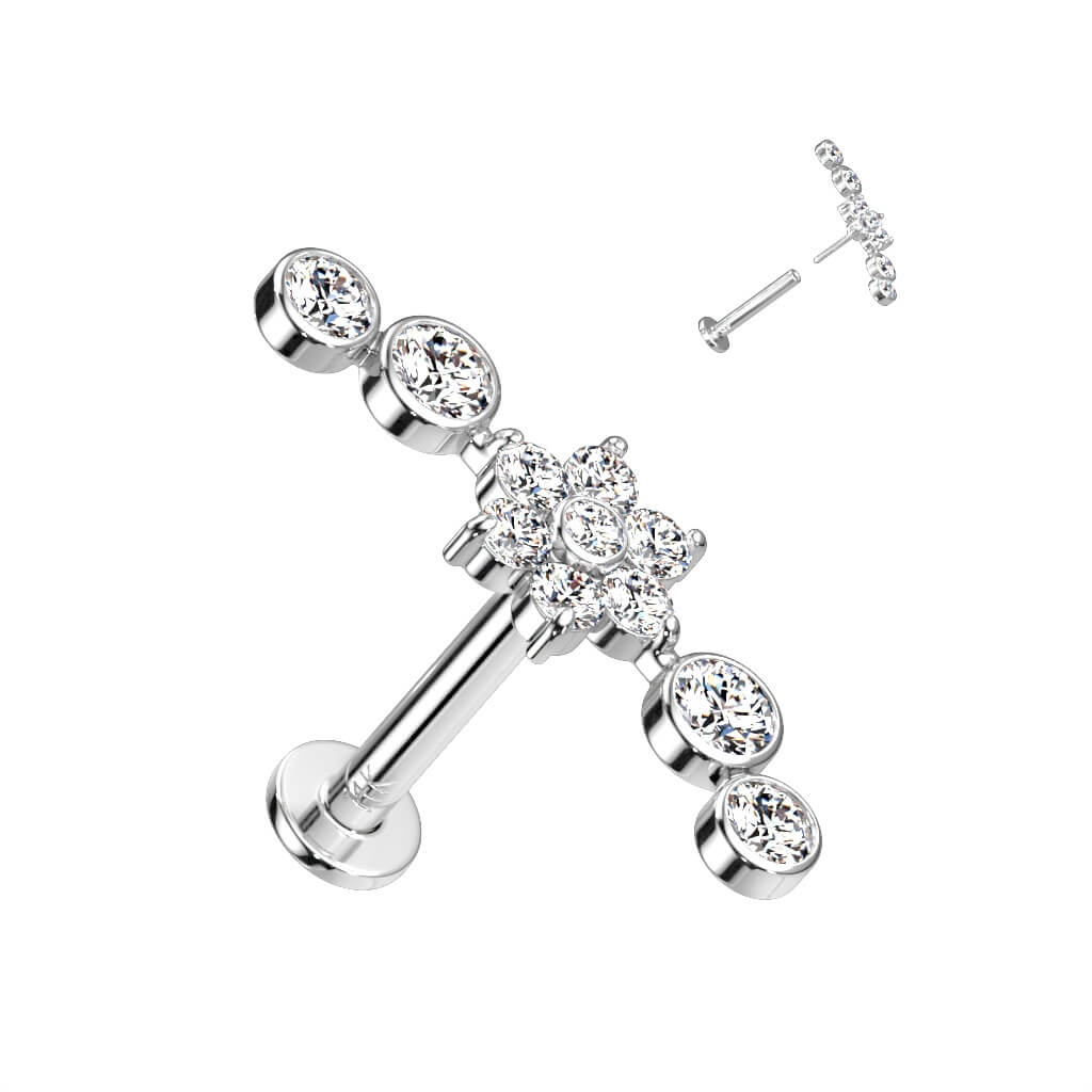 Or 14kt Labret Fleur Zircone Enfoncer