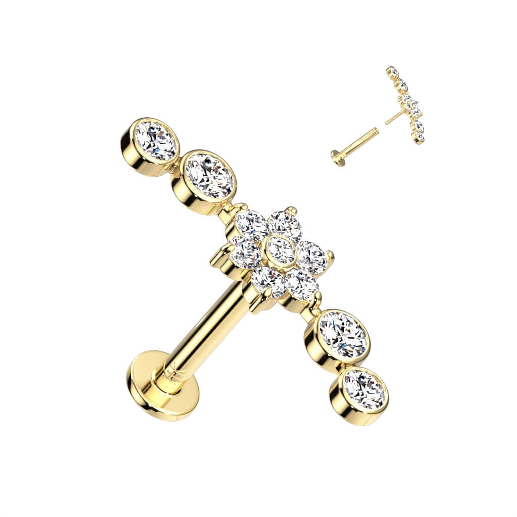 Or 14kt Labret Fleur Zircone Enfoncer