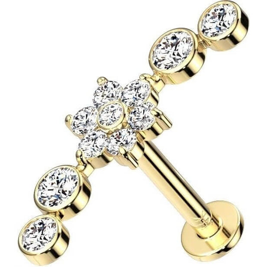 Or 14kt Labret Fleur Zircone Enfoncer