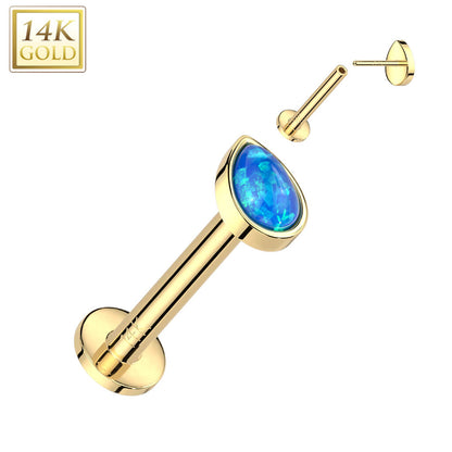 Oro 14kt Gota de Ópalo Push In Labret