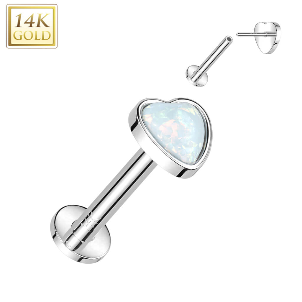 Solid Gold 14 Carat Labret Heart Opal Push-In