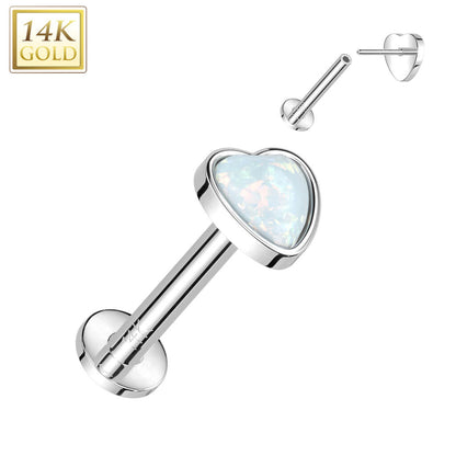 Złoto 585 labret serce opal push-in