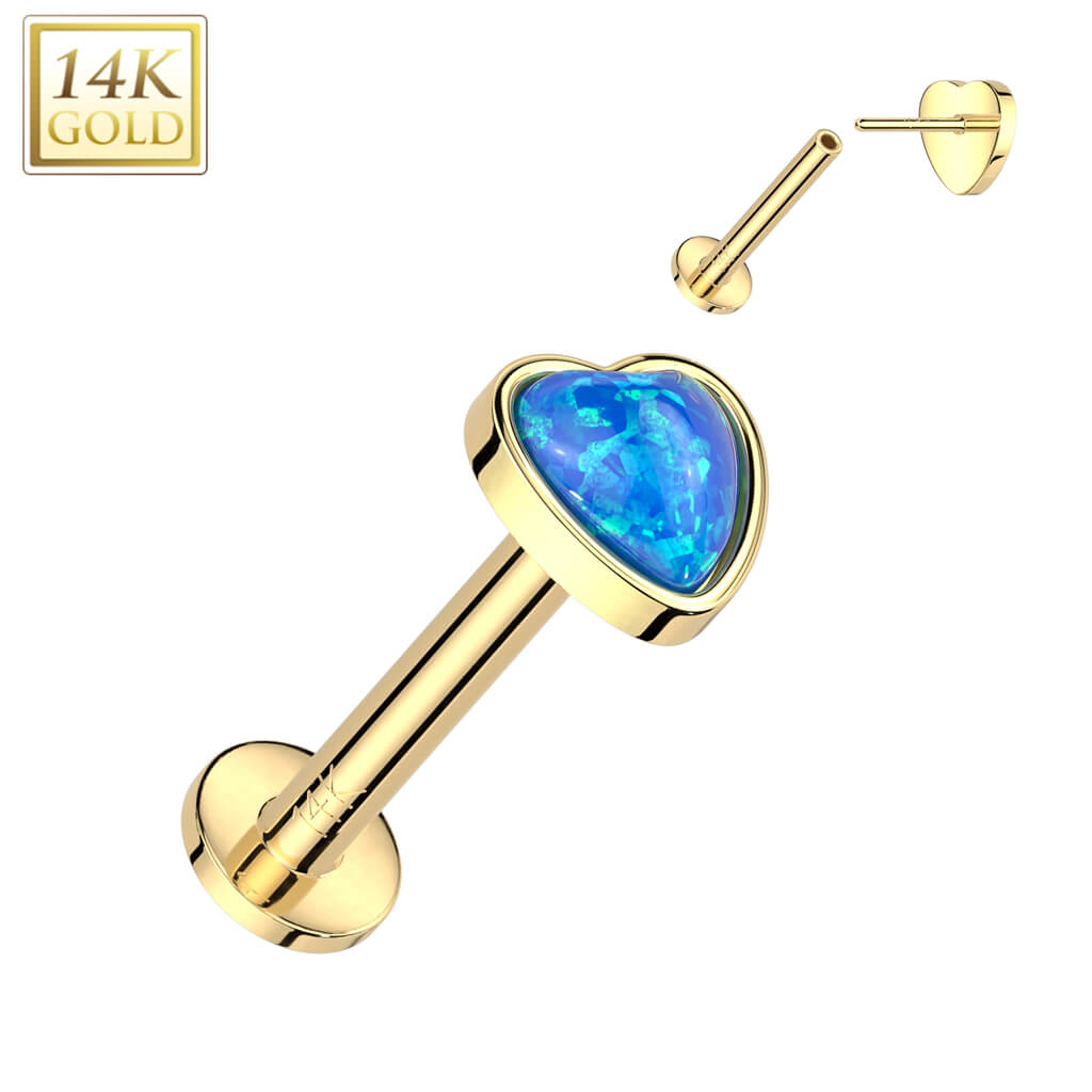 Oro 14kt Corazón de Ópalo Push In Labret