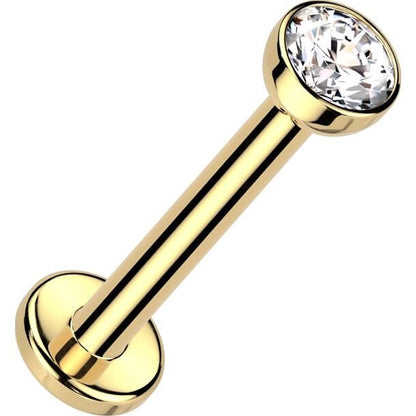Solid Gold 14 Carat Labret zirconia bezel setting nose piercing Push-In