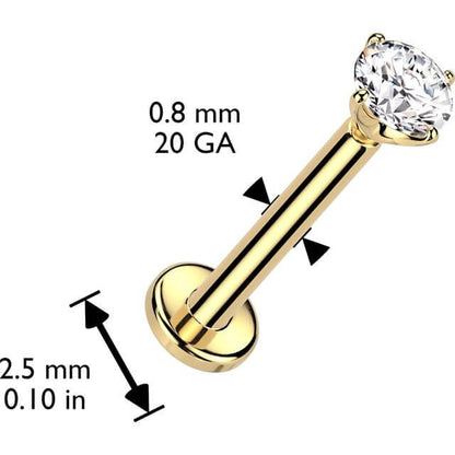Solid Gold 14 Carat Labret zirconia prong setting Push-In