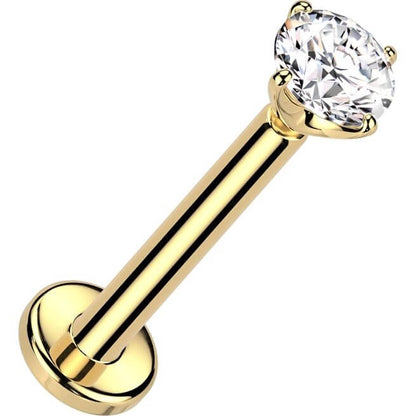 Solid Gold 14 Carat Labret zirconia prong setting Push-In