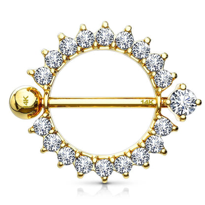 Solid Gold 14 Carat Nipple Piercing Sun Zirconia