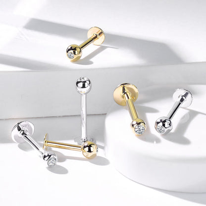 Oro 14 kt Labret Sfera con zircone 