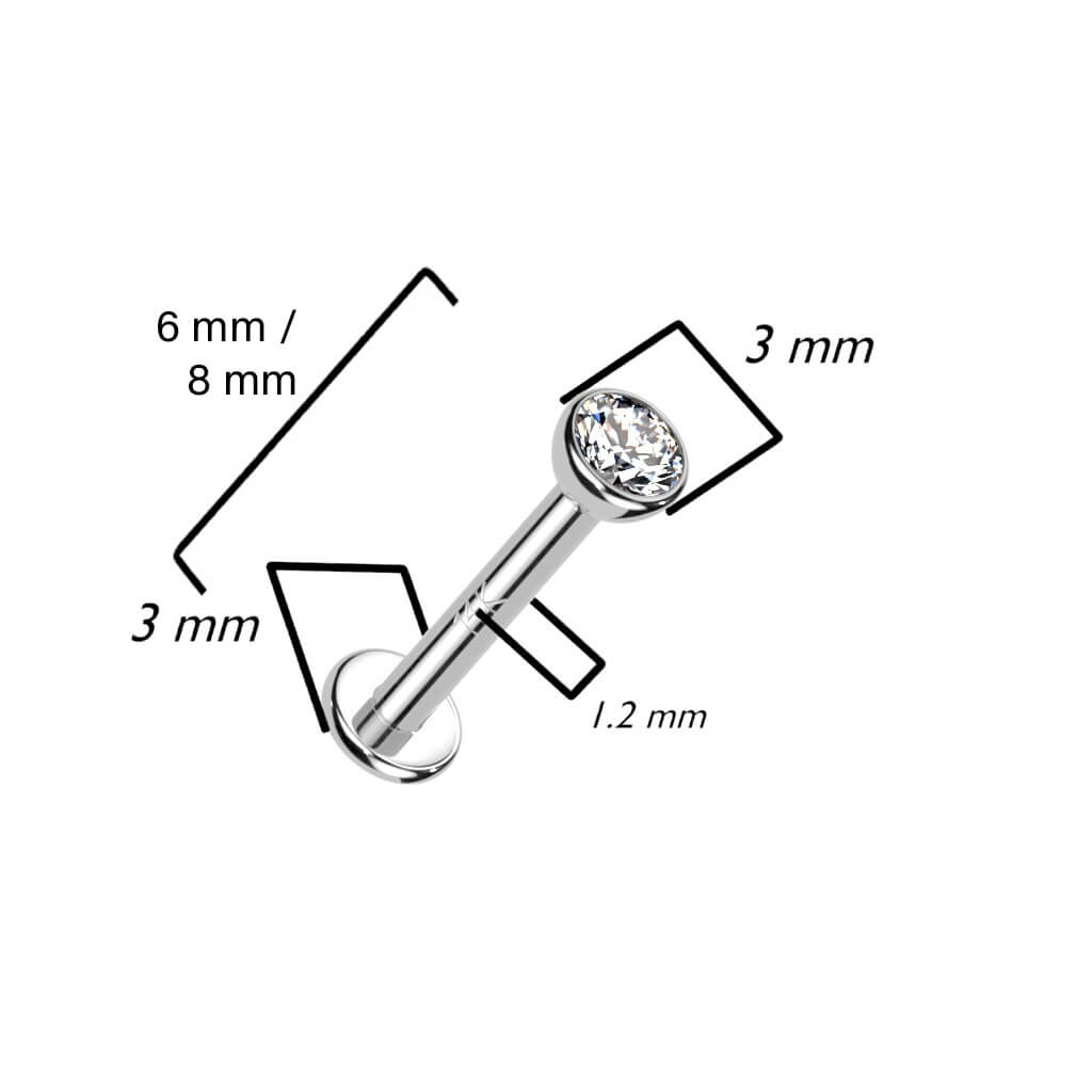 Oro 14kt Circonita plana redonda Rosca interna Labret