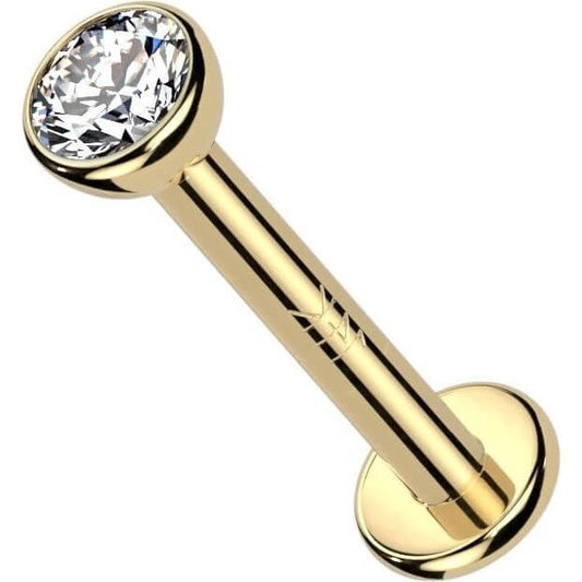 Solid Gold 14 Carat Labret Round Flat Zirconia Internally Threaded