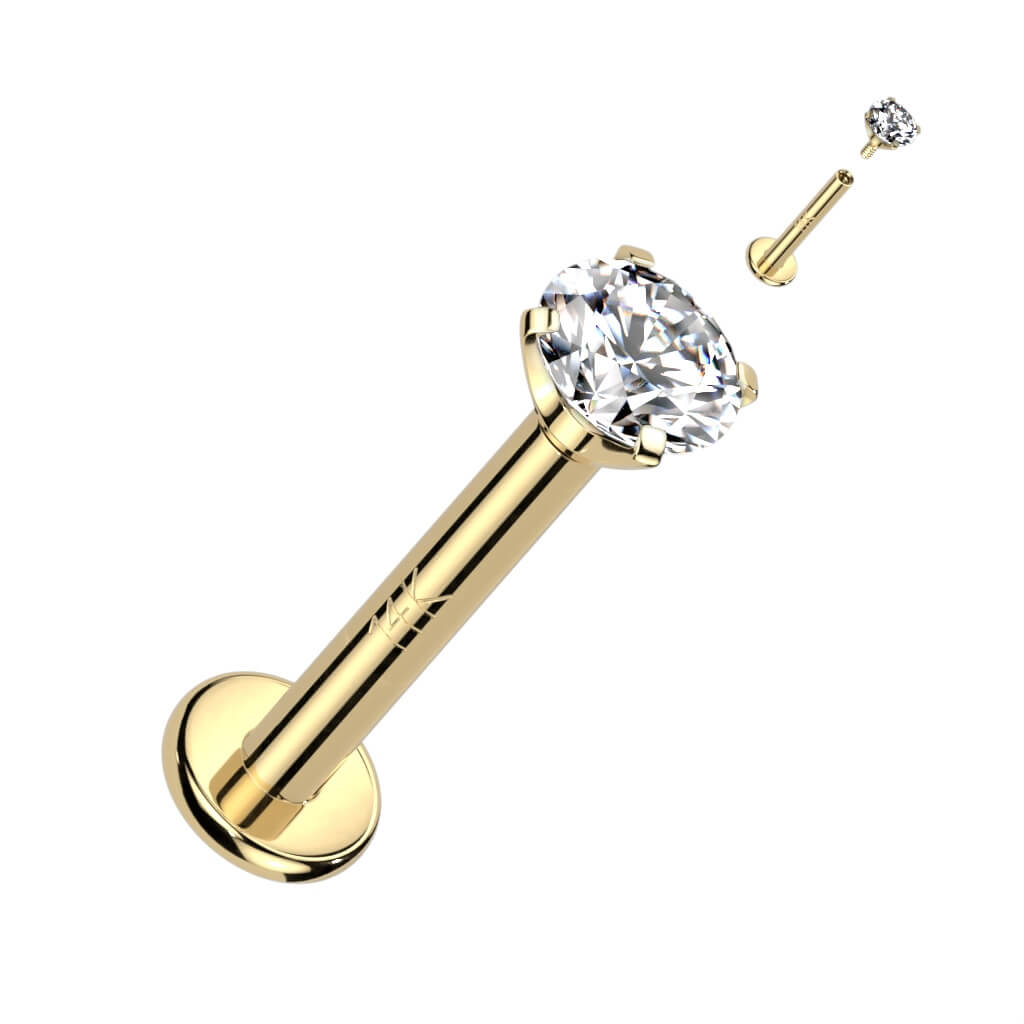 Solid Gold 14 Carat Labret Zirconia Internally Threaded