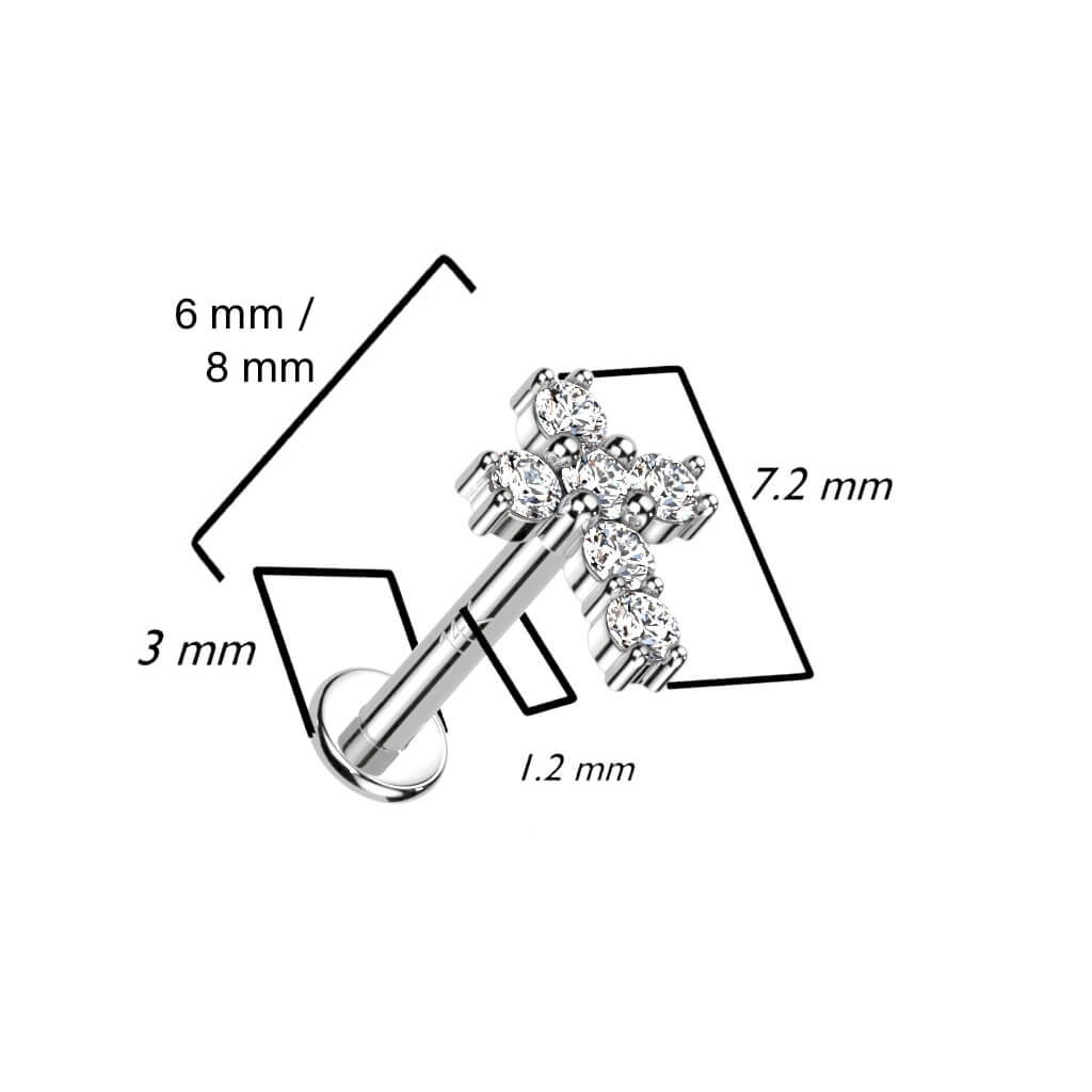 14 Karat Gold Labret Kreuz Zirkonia Gelbgold Weißgold Innengewinde