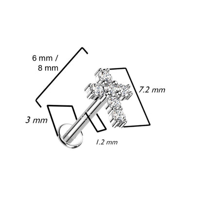 14 Karat Gold Labret Kreuz Zirkonia Gelbgold Weißgold Innengewinde