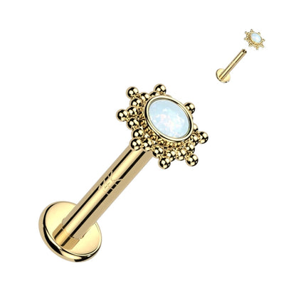 14 Karat Gold Labret Blume Zirkonia Opal Gelbgold Weißgold Innengewinde