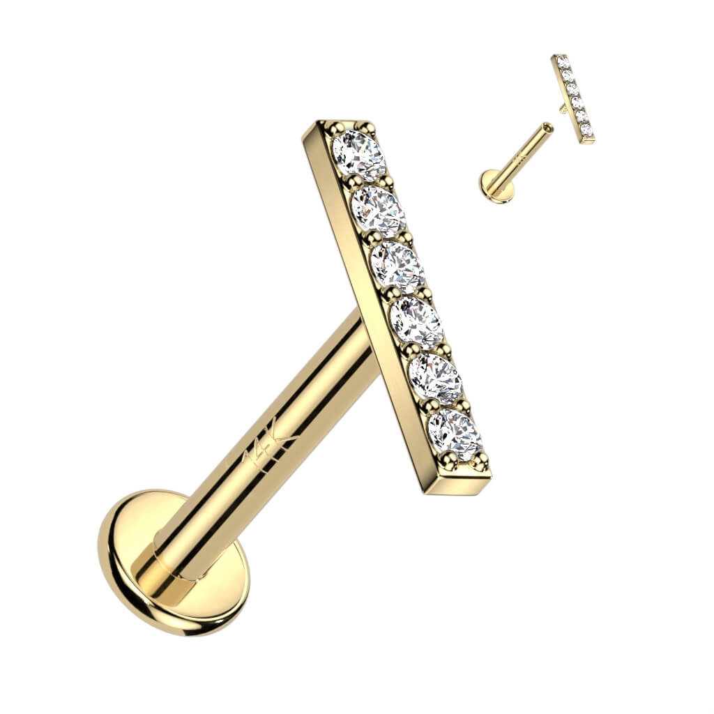 Oro 14kt Barra Circonita Rosca interna Labret