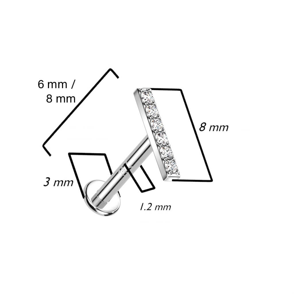 Oro 14kt Barra Circonita Rosca interna Labret