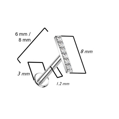 Or 14kt Labret Barre Zircone Filetage Interne