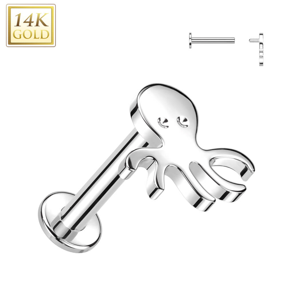 Oro 14 kt Labret Polpo Filettatura Interna