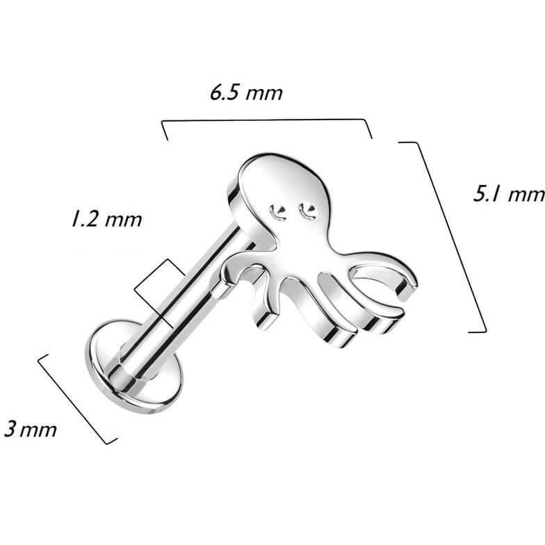 Oro 14 kt Labret Polpo Filettatura Interna