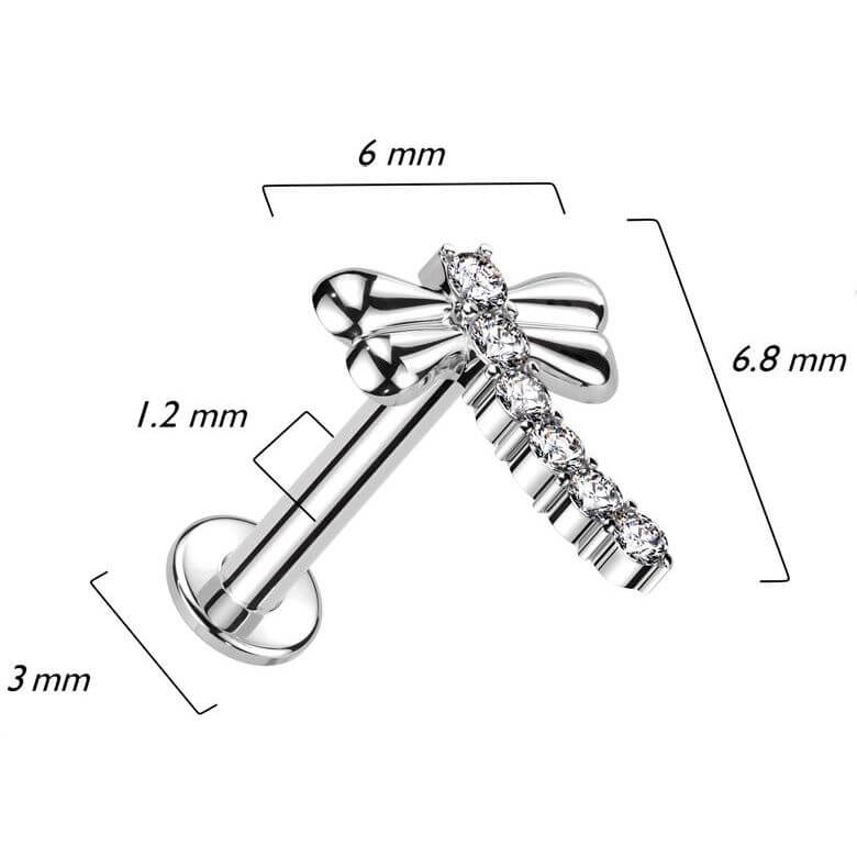 14 Karat Gold Labret Zirkonia Libelle Innengewinde