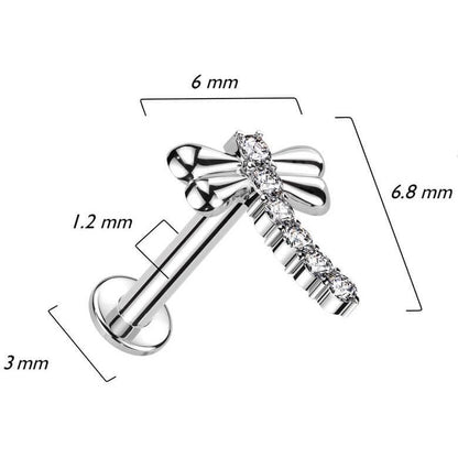 14 Karat Gold Labret Zirkonia Libelle Innengewinde