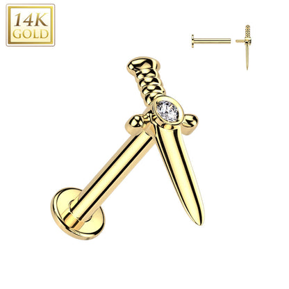 14 Karat Gold Labret Dolch Zirkonia Innengewinde