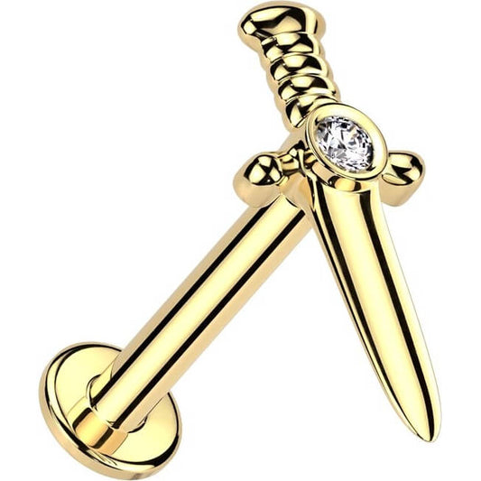 14 Karat Gold Labret Dolch Zirkonia Innengewinde