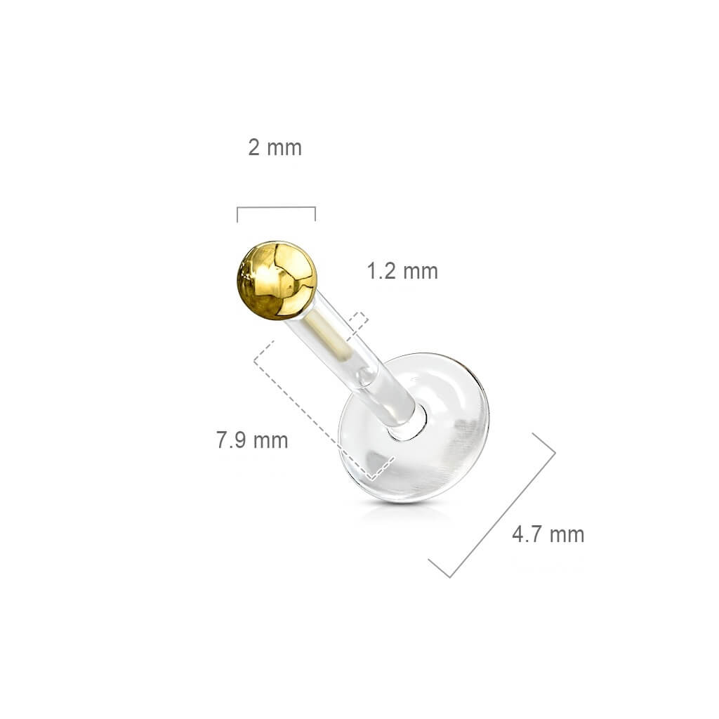 Solid Gold 14 Carat Labret Ball Push-In