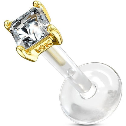 Or 14kt Labret Zircone Carrée Enfoncer