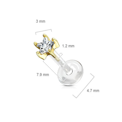 14 Karat Gold Labret Blume Zirkonia Gelbgold Weißgold Push-In