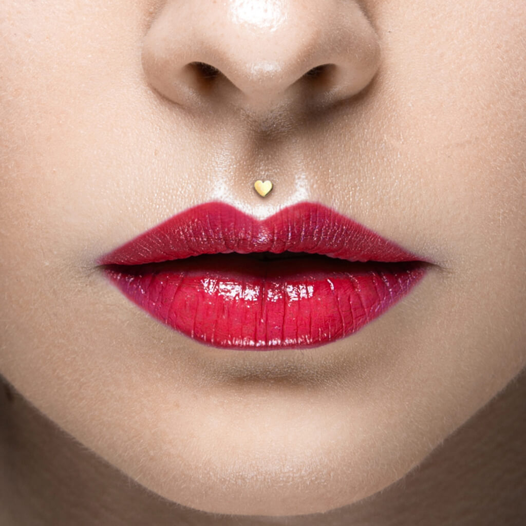 14 Karat Gold Labret Herz Flach Gelbgold Weißgold Push-In