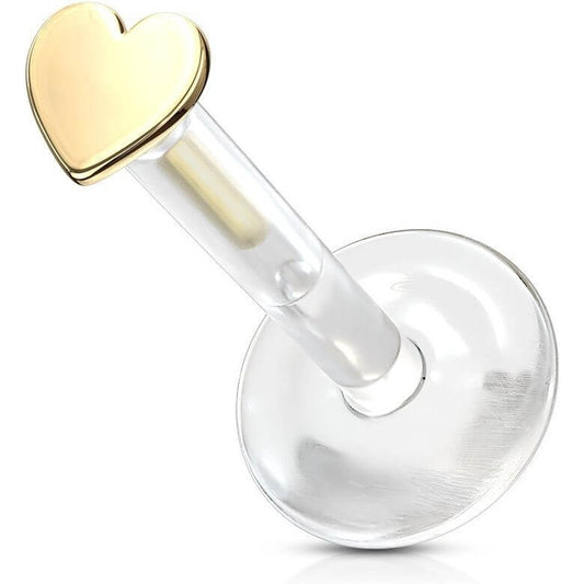 Oro 14kt Corazón Plana Push In Labret