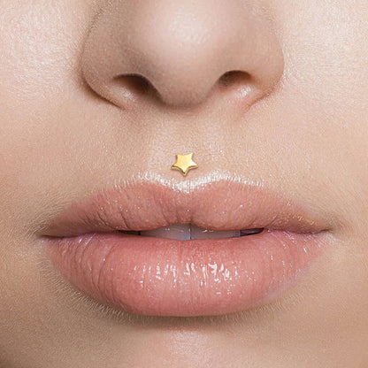 Oro 14 kt Labret Stella piatta  Push-In