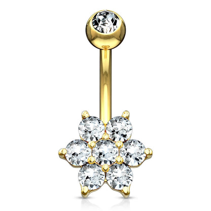 Oro 14 kt Piercing Ombelico Fiore di zirconi 