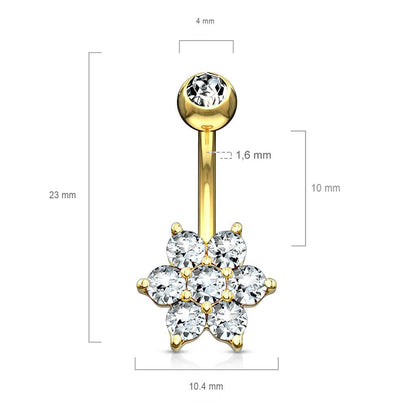 Oro 14 kt Piercing Ombelico Fiore di zirconi 