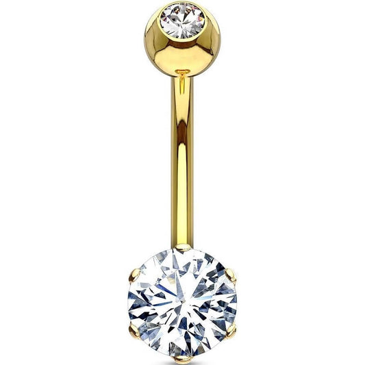 Solid Gold 14 Carat Belly Button Piercing Round Zirconia