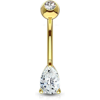 Solid Gold 14 Carat Belly Button Piercing TearDrop Zirconia