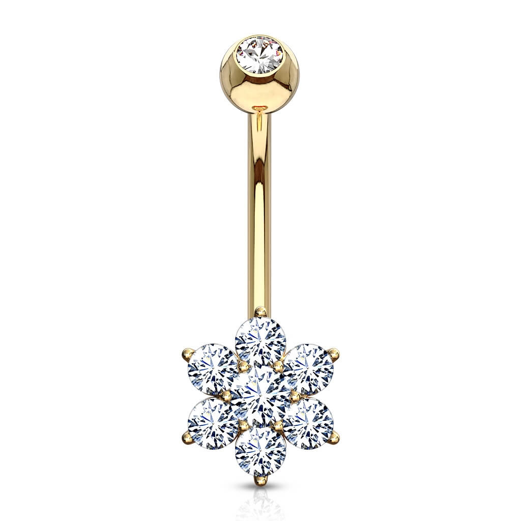 Oro 14 kt Piercing Ombelico Fiore di zirconi