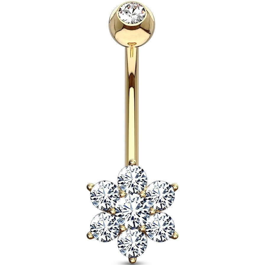 Oro 14 kt Piercing Ombelico Fiore di zirconi