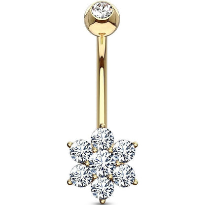 Oro 14 kt Piercing Ombelico Fiore di zirconi