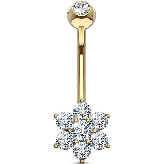 Or 14kt Piercing Nombril Fleur Zircone