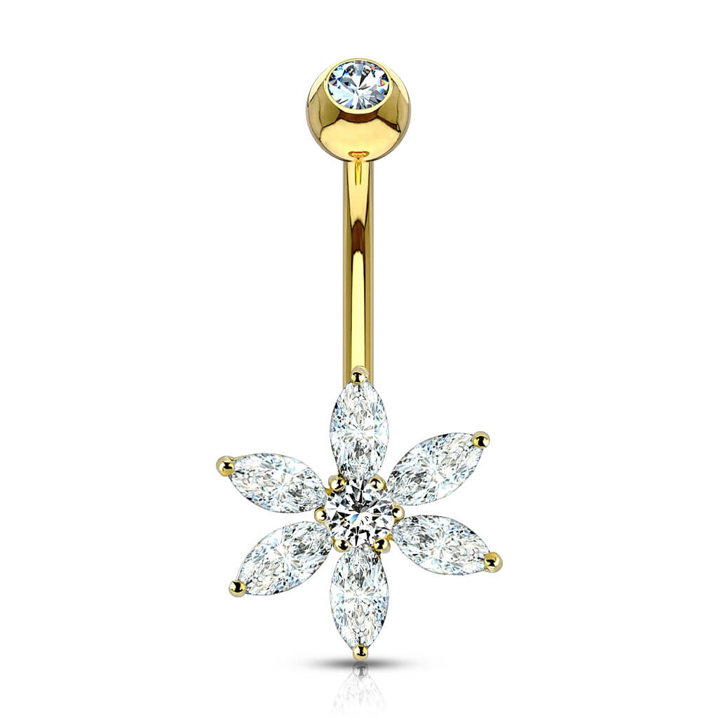 Or 14kt Piercing Nombril Fleur Zircone