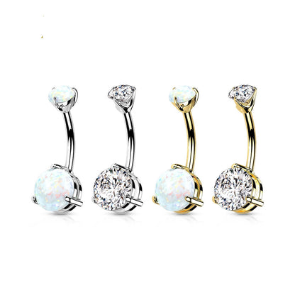 14 Karat Gold Bauchnabelpiercing Zirkonia Opal Rund Krappenfassung Gelbgold Weißgold